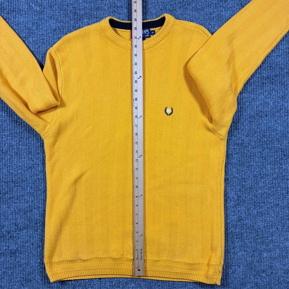 Chaps Ralph Lauren Sweater Mens Medium Yellow Cotton Knit Crewneck Classic - Picture 5 of 7